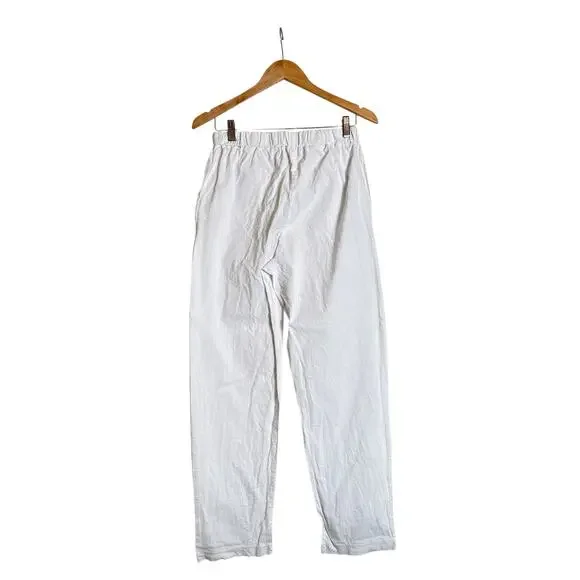 Women's High Waisted 100% Cotton Pull On Pants Elastic Waist Size S White - Picture 5 of 7
